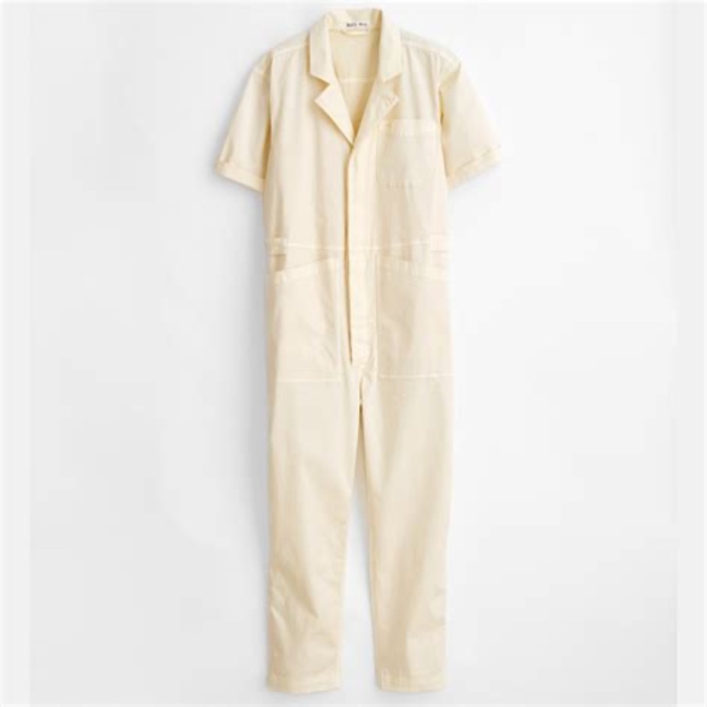 ALEX MILL Standard Short Sleeve Jumpsuit in Oatmilk M